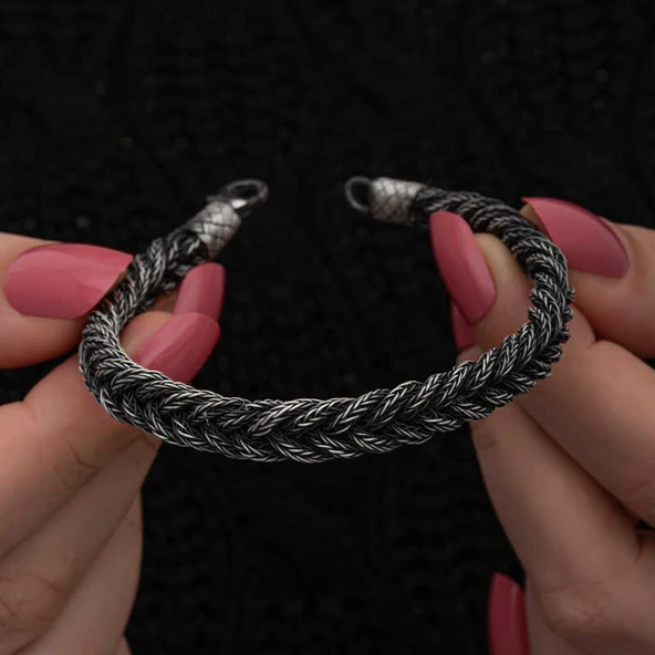 Gümüş Kazaziye Örgü Bileklik  SL7133 - Resim 6