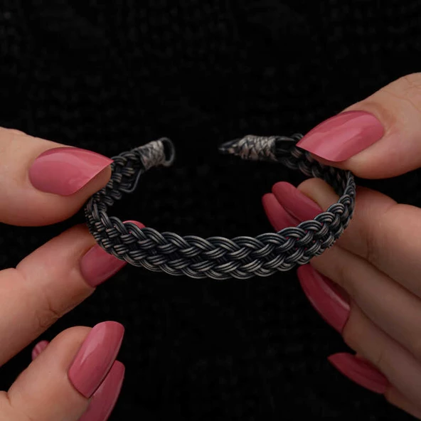 Gümüş Kazaziye Örgü Bileklik  SL7157 - Resim 3