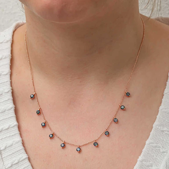 Gümüş Mistik Topaz Taşlı Rose Şans Kadın Kolye SL8239 - Resim 2