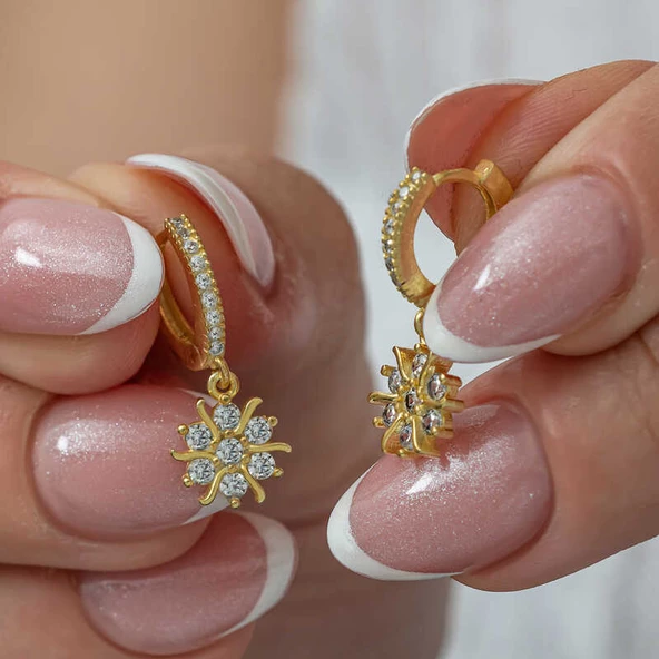 Gümüş Gold Sallantılı Güneş Kadın Küpe SL8069 ürün görseli