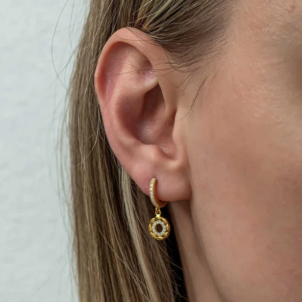 Gümüş Sallantılı Gold Halka Kadın Küpe SL8100 - Resim 5