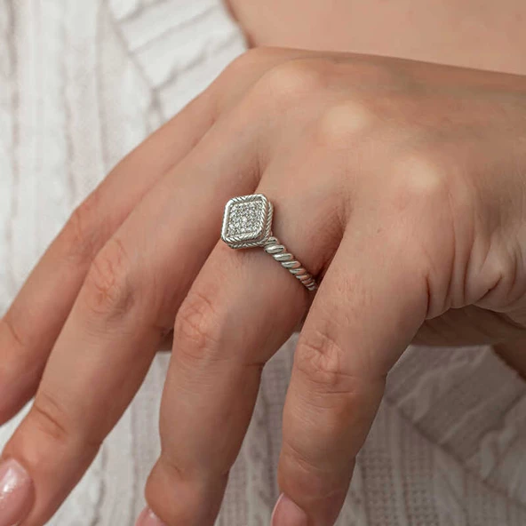 Gümüş Kare Zirkon Taşlı Kadın Yüzük T8887 SL8179 - Resim 6