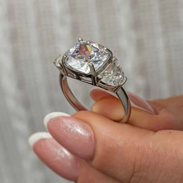 Gümüş Beyaz Zirkon Taşlı Kadın Yüzük T8911 SL8251 - Resim 9