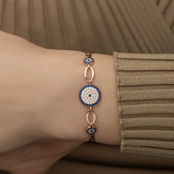 Gümüş Rose Nazar Boncuklu Bileklik SL3832 - Resim 4
