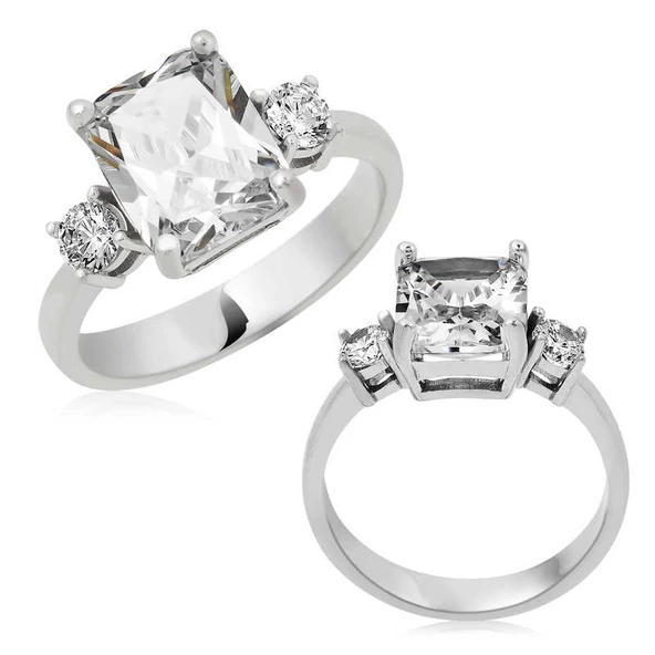 Gümüş Kare Montür Üç Taş Bayan Yüzük SL3068 ürün görseli