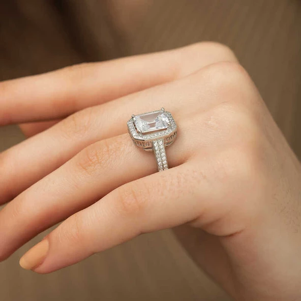 ​Gümüş Beyaz Baget Bayan Yüzük SL4220 - Resim 5