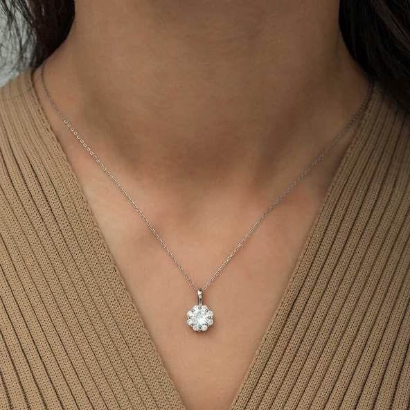 Gümüş Çiçek Kolye SL1673 - Resim 2