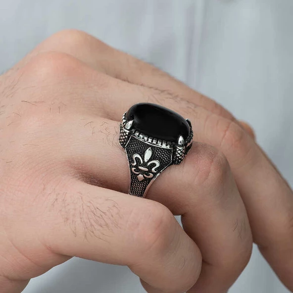 ​Gümüş Zambak Çiçeği Desenli Pençe Erkek Yüzük  SL3596 - Resim 4