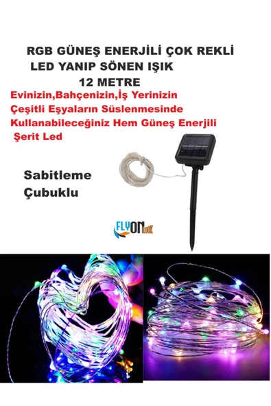 Güneş Enerjili Solar Rgb Çok Işıklı Led Işık 12m Ev, Bahçe, Ofis , Çeşitli Eşya Süsleme Şerit