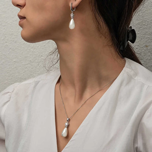 Gümüş Damla İnci Kadın Set SL6925 - Resim 2