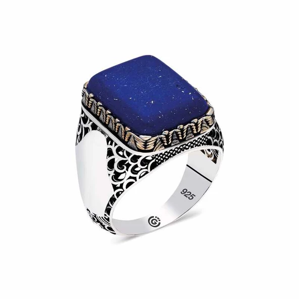 ​Gümüş Mavi Lapis Taşlı Kare Erkek Yüzük SL3889