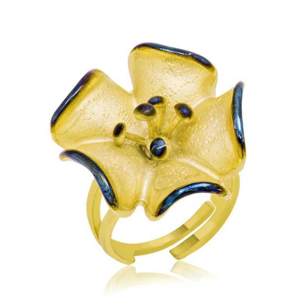 Gümüş Gold Sarı Çiçek Bayan Yüzük SL2672