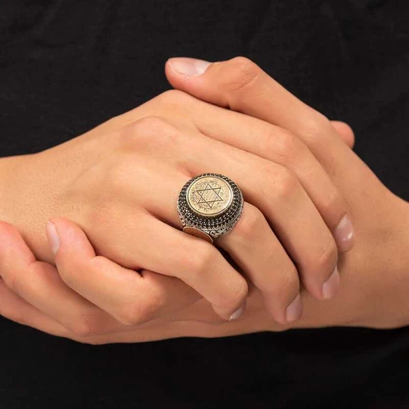 Gümüş Süleyman Mührü Erkek Yüzük  SL4806 - Resim 6