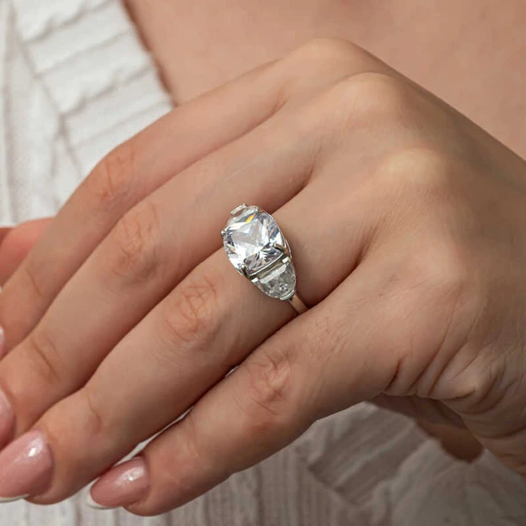 Gümüş Beyaz Zirkon Taşlı Kadın Yüzük T8911 SL8251 - Resim 11