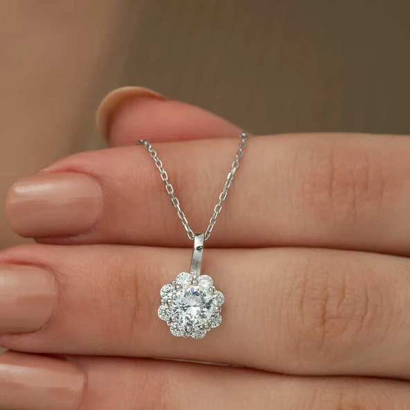 Gümüş Çiçek Kolye SL1673 - Resim 3