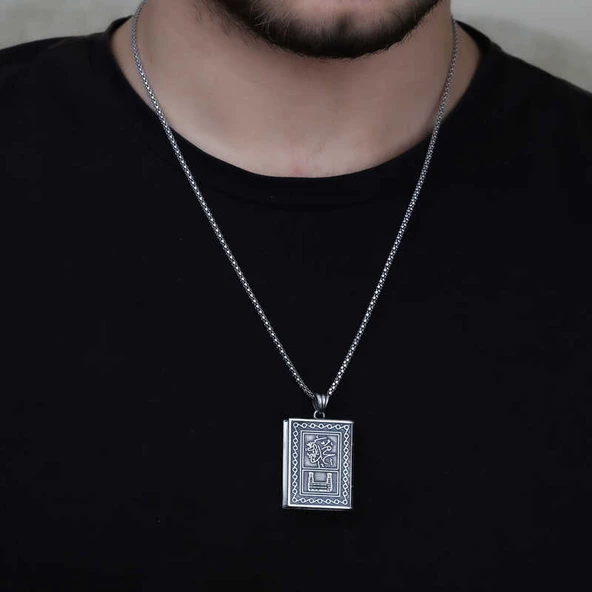 Gümüş Kare İçi Açılabilen Muhammed Muskalık Kolye  SL4229 - Resim 2