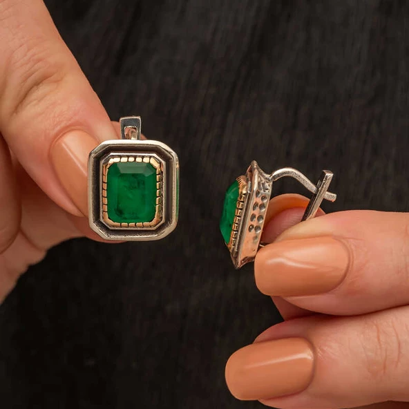 Gümüş Yeşil Taşlı Otantik Kadın Küpe SL9638 ürün görseli