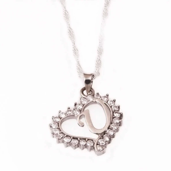 Gümüş U Harfi Kalpli Bayan Kolye SL1643 ürün görseli