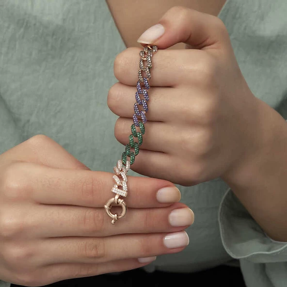 Gümüş Renkli Taşlı Gurmet Bayan Bileklik SL4189 - Resim 4