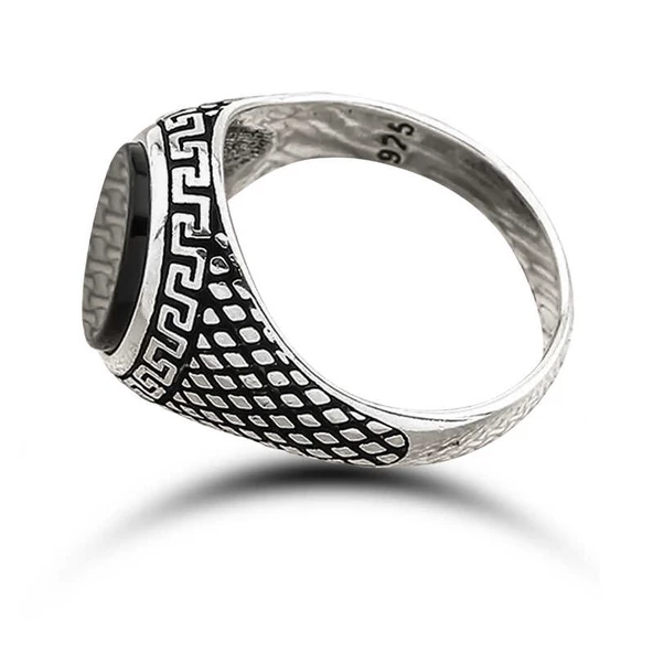 ​Gümüş Oniks Taşlı Desenli Erkek Yüzük  SL6574 - Resim 2