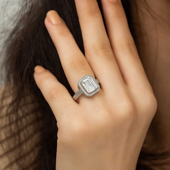 ​Gümüş Beyaz Baget Bayan Yüzük SL4220 - Resim 7