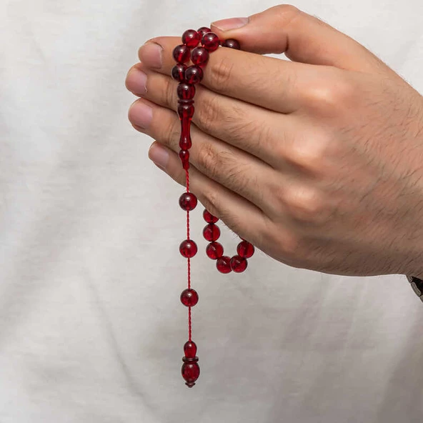 Yuvarlak Sıkma Kehribar Tesbih  SL9265 - Resim 4