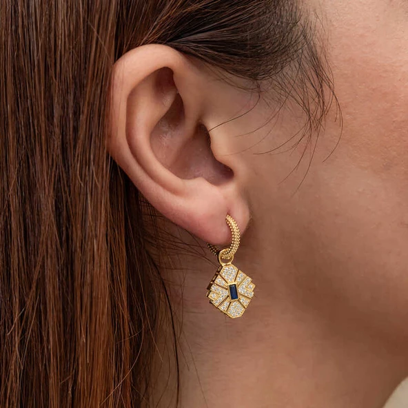 Gümüş Gold Zirkon Taşlı Kadın Küpe SL8967 - Resim 4