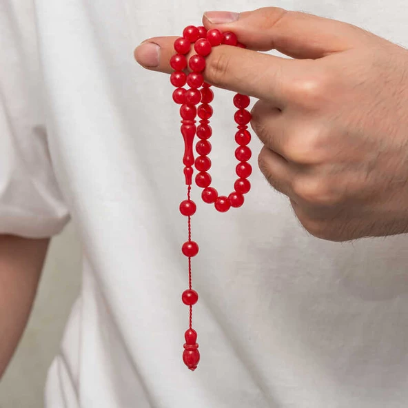 Yuvarlak Sıkma Kehribar Tesbih  SL9399 - Resim 2