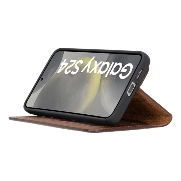 Samsung Galaxy S24 Plus Uyumlu, Deri Cüzdanlı Kılıf, Antik Kahve - 5