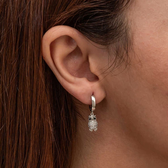 Gümüş Sallantılı Baykuş Kadın Küpe SL9015 - Resim 3