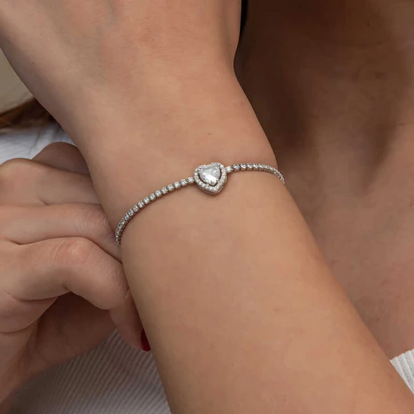 Gümüş Kalpli Su Yolu Bileklik  SL9135 - Resim 6