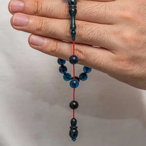 Yuvarlak Sıkma Kehribar Tesbih  SL9398 - Resim 4