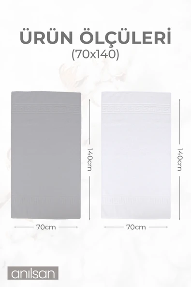 4'lu Gri-Beyaz Banyo Havlusu - 70x140 Cm, 490 Gr, %100pamuk, Spa Ve Otel Havlusu, Günlük Kullanıma U - 2