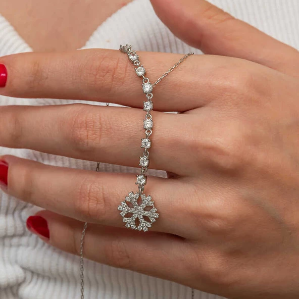 Gümüş Sıralı Zirkon Taşlı Kar Tanesi Kadın Kolye SL9138 - Resim 5