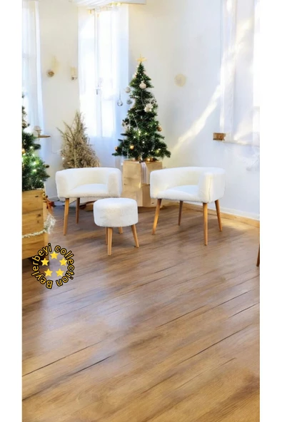 BEYLERBEYİ Çay Seti ,Kırık beyaz,Tekli Koltuk Berjer Ve Puf Takımı (SALON, BALKON, OFİS) 3lü  Takım - 4