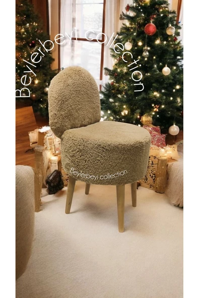 BEYLERBEYİ Makyaj pufu, sırtlı puf, kahverengi peluş. Bench,puf, yüksek ayaklı puf - 3