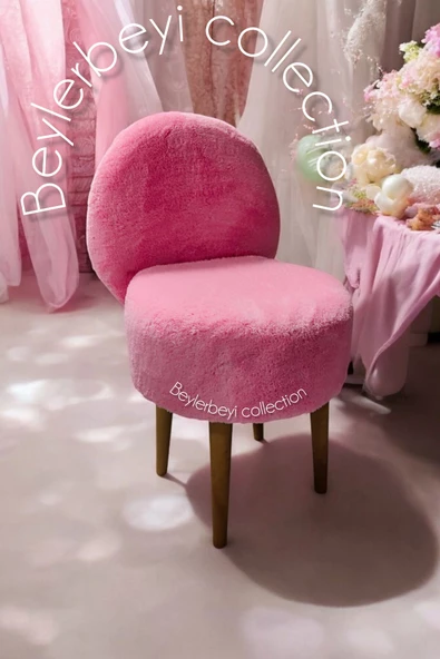 BEYLERBEYİ Makyaj pufu, sırtlı puf, pembe peluş, Bench,puf, yüksek ayaklı puf