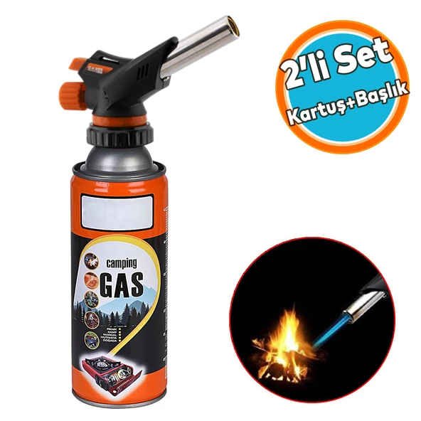 Çakmaklı Pürmüz Yedek Kartuşu Kamp Gazı 400 ML Piknik Kamp Mangal Mutfak Ateş Tutuşturucu 2'li Set ürün görseli 1