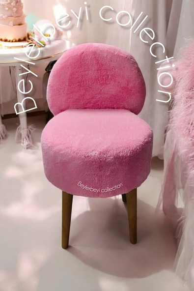 BEYLERBEYİ Makyaj pufu, sırtlı puf, pembe peluş, Bench,puf, yüksek ayaklı puf - 2