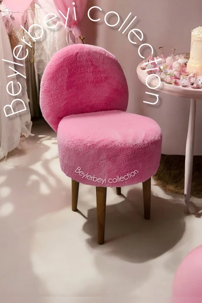 BEYLERBEYİ Makyaj pufu, sırtlı puf, pembe peluş, Bench,puf, yüksek ayaklı puf - 3