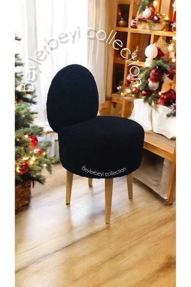 BEYLERBEYİ Makyaj pufu, sırtlı puf, siyah peluş. Bench,puf, yüksek ayaklı puf - 2