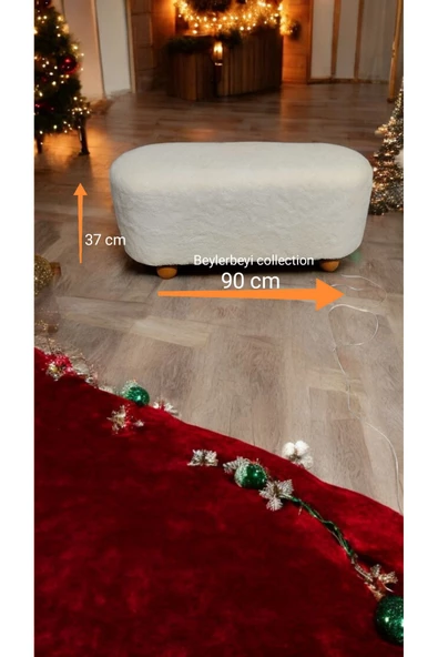 BEYLERBEYİ Krem peluş kumaş puf ,Ev içi oturma pufu , dekoratif puf, kapı kenarı puf , - 2