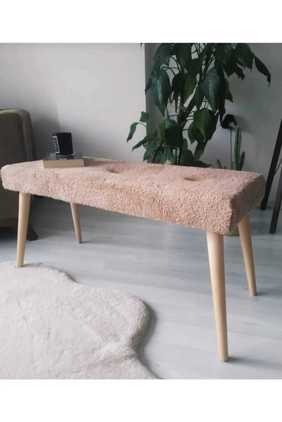 BEYLERBEYİ Ahşap Ayaklı Handmade Geniş Oturum Krem welsoft Kumaş Pofidik Puf bench ,ayak ucu uzatmalık,berjer - 3