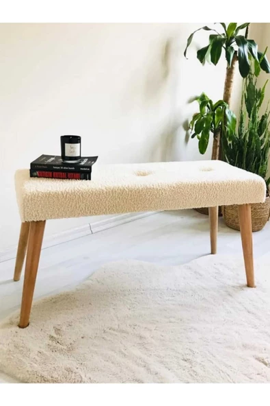 BEYLERBEYİ Ahşap Ayaklı Handmade Geniş Oturum  Krem welsoft Kumaş  bench ,ayak ucu uzatmalık,berjer, koltuk - 2