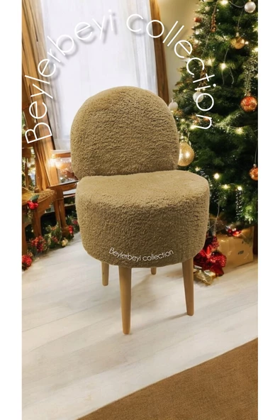 BEYLERBEYİ Makyaj pufu, sırtlı puf, kahverengi peluş. Bench,puf, yüksek ayaklı puf - 2
