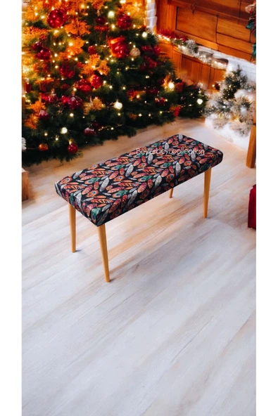 BEYLERBEYİ Ahşap Ayaklı Handmade Geniş Oturum Alanlı düz Kumaş Pofidik Puf bench, ayak ucu uzatmalık - Resim 2