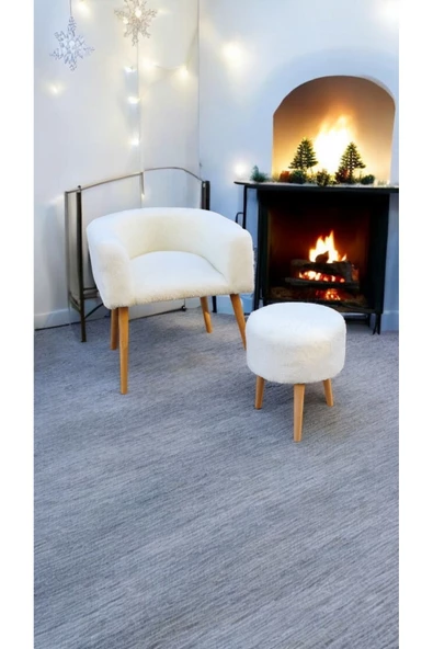 BEYLERBEYİ Çay Seti, Kırık beyaz, Tekli Koltuk Berjer Ve Puf Takımı (SALON, BALKON, OFİS) 2li Takım