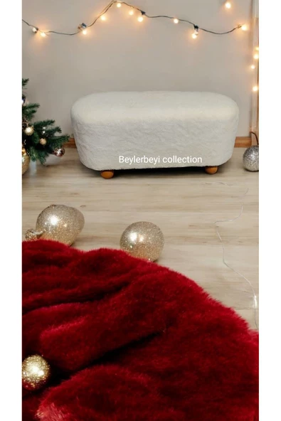 BEYLERBEYİ Krem peluş kumaş puf ,Ev içi oturma pufu , dekoratif puf, kapı kenarı puf , - 5