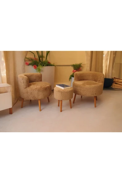 BEYLERBEYİ Çay Seti Ikili Koltuk Berjer Ve Puf Takımı (SALON, BALKON, OFİS) 3 Lü Takım,sırtlı Berjer,sırtlı Puf - 4