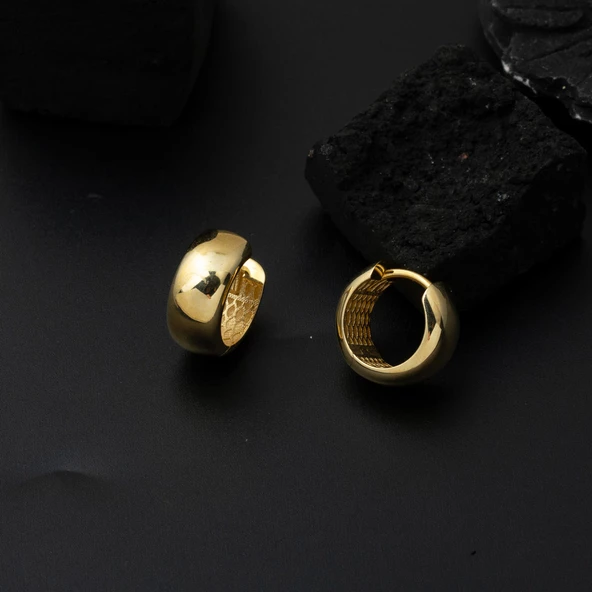 1,5 cm. Çaplı Kalın Altın Halka Küpe 14 Ayar - Resim 5